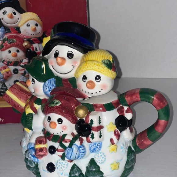 CHRISTMAS SNOWMAN TEAPOT  HOLIDAY AT HOME EarthernWare NEW IN BOX.. - Picture 1 of 8